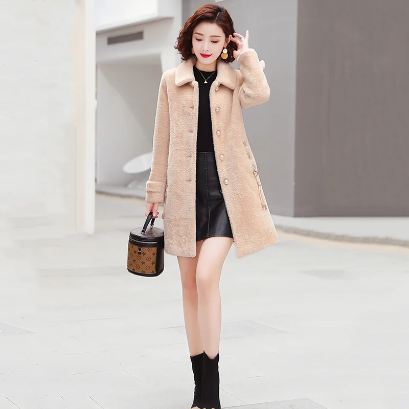 

Ladies 2020 winter real wool coat new fashion sheep shearing wool blended coat women's casual warm coat