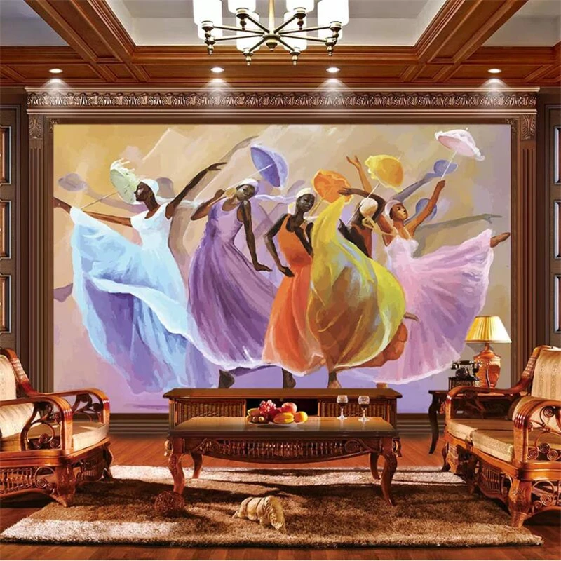 

beibehang Customized large murals fashion home decoration color African girl dance TV bedroom wall wallpaper papel de parede