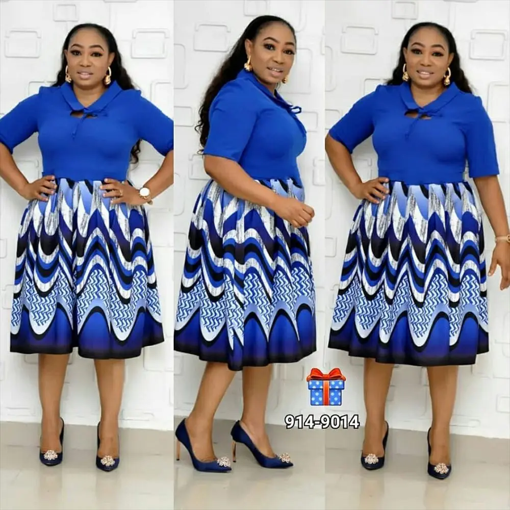 Стиль африканская женская одежда Дашики модный принт стрейч платье супер размер XL XXL 3XL 4 XL 529XL - Цвет: Синий