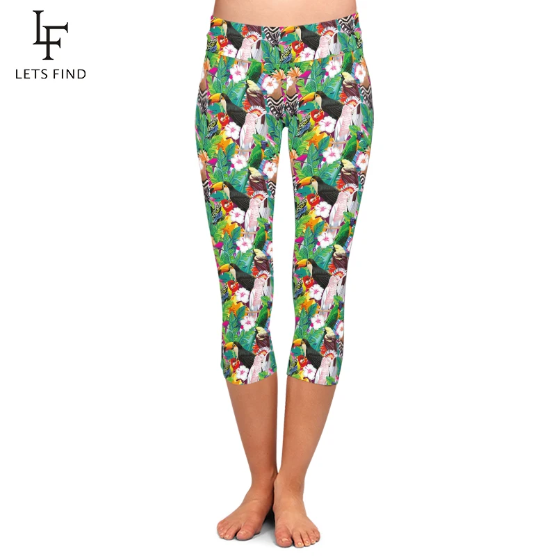 LETSFIND New Capri Print African Greys Leggings Women High Quality Jaco Lovebird Wavy Parrot Kakadu Pants
