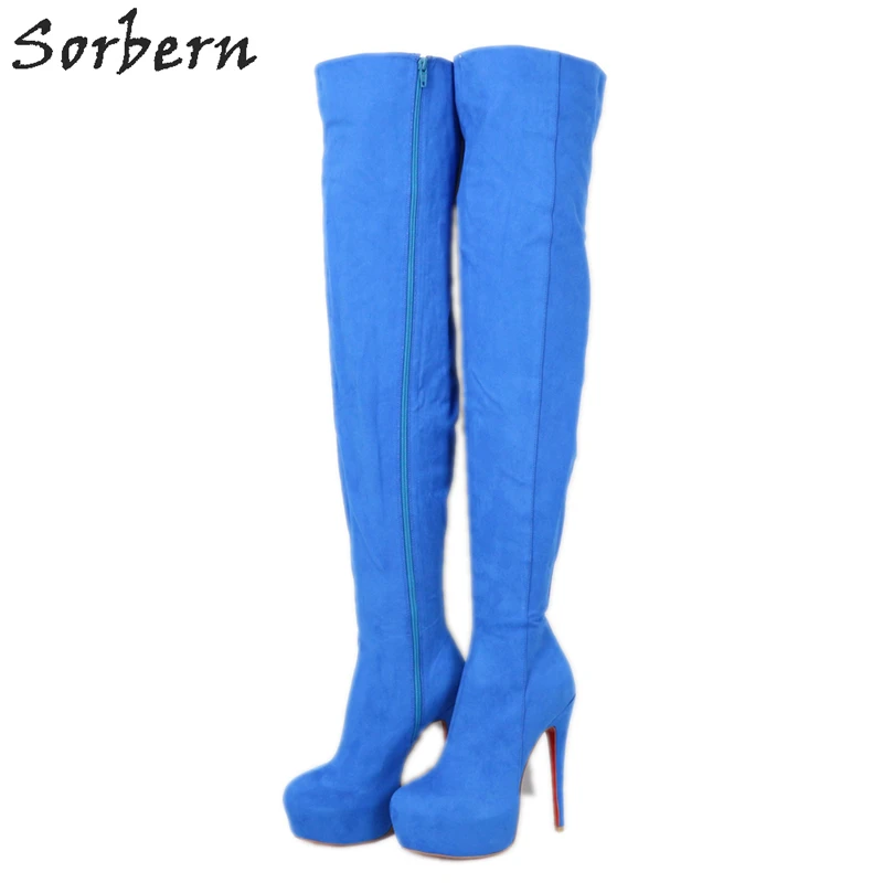 thigh high blue boots