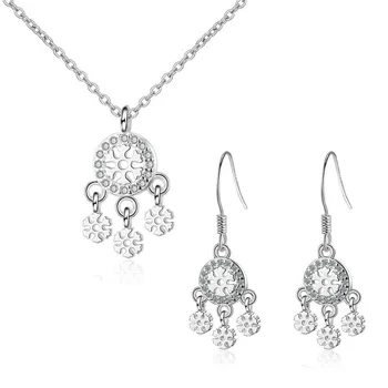 

Fashion 925 Silver Snowflake Zircon Dreamcatcher Jewelry Sets For Women Simple Party Necklace Earring Christmas Gift Jewelry