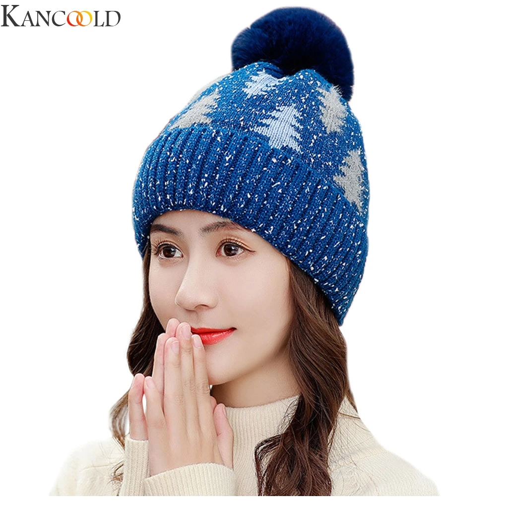 ACCGLORY вязаная шерстяная шапка с шариками Skullies Beanies, Повседневная Уличная уличная плотная теплая шапка, Женская Осенняя зимняя Милая Шапка-бини