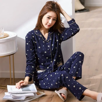 

2020 Autumn Cotton Pajamas Sets for Women Long Sleeve Cartoon Print Pyjamas Femme Lounge Sleepwear Homewear Pijama Home Clothing