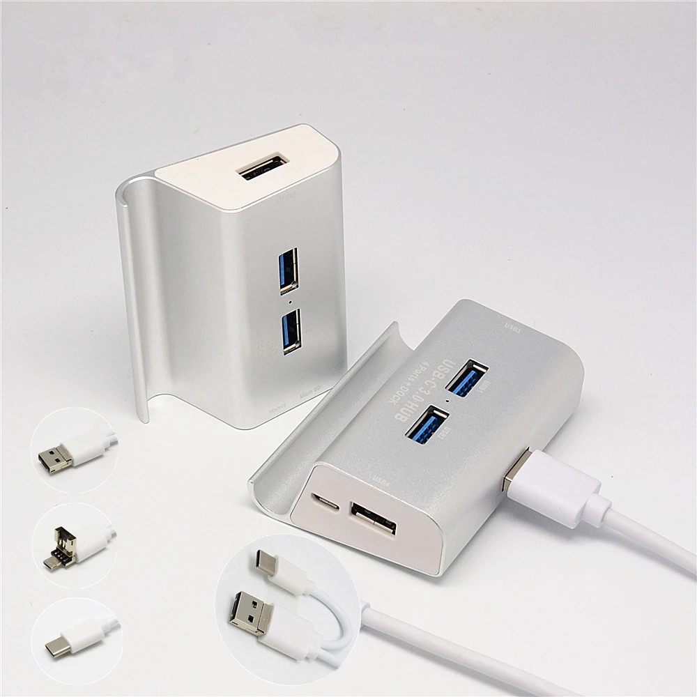 3 в 1 usb type-C Micro USB OTG 4 порта Высокоскоростной концентратор с подставкой для телефона планшет ноутбук ПК