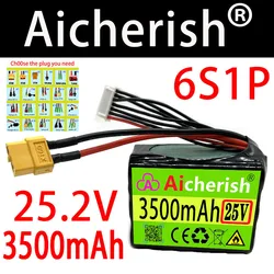 Rechargeable Li-Ion 6S1P 24V 3500MAh 25.2V High Capacity UAV Battery For Various RC Airplane Quadrotor XH2.54-7P XT60