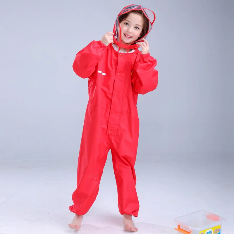 Rain Jacket Kids Conjoined Hooded Raincoats Motorcycle Bicycle Overalls Rainsuit Outdoor Boys Reflective Strip Rainwear DD6YY | Дом и сад
