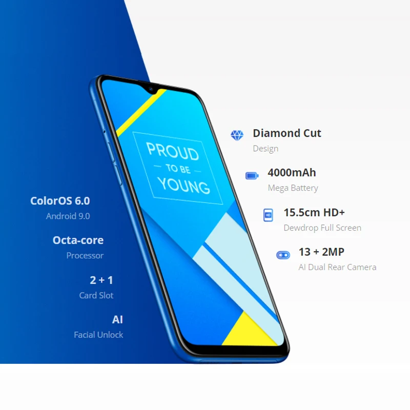 Realme C2 4G смартфон 6,1 дюймов Android 9,0 Helio P22 Восьмиядерный 13,0 МП+ 2,0 Мп задняя камера 4000 мАч Face ID мобильные телефоны