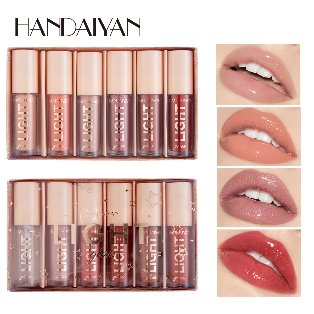HANDAIYAN 6 Pcs Lipgloss Lipstick Light Lip Gloss Mirror Water Lipstick Liquid Lip Stick Non-sticky Lip Makeup Nourish Cosmetics