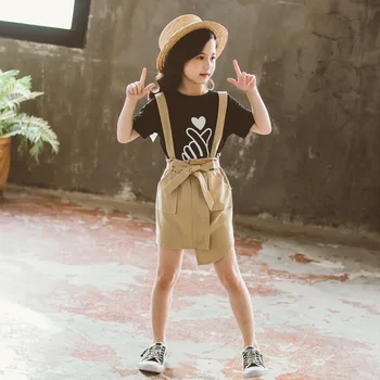 

Girls summer clothes suit kids outfits cotton t-shirt + Irregular skirt 2Pcs set children fashion strap baby girls clothing