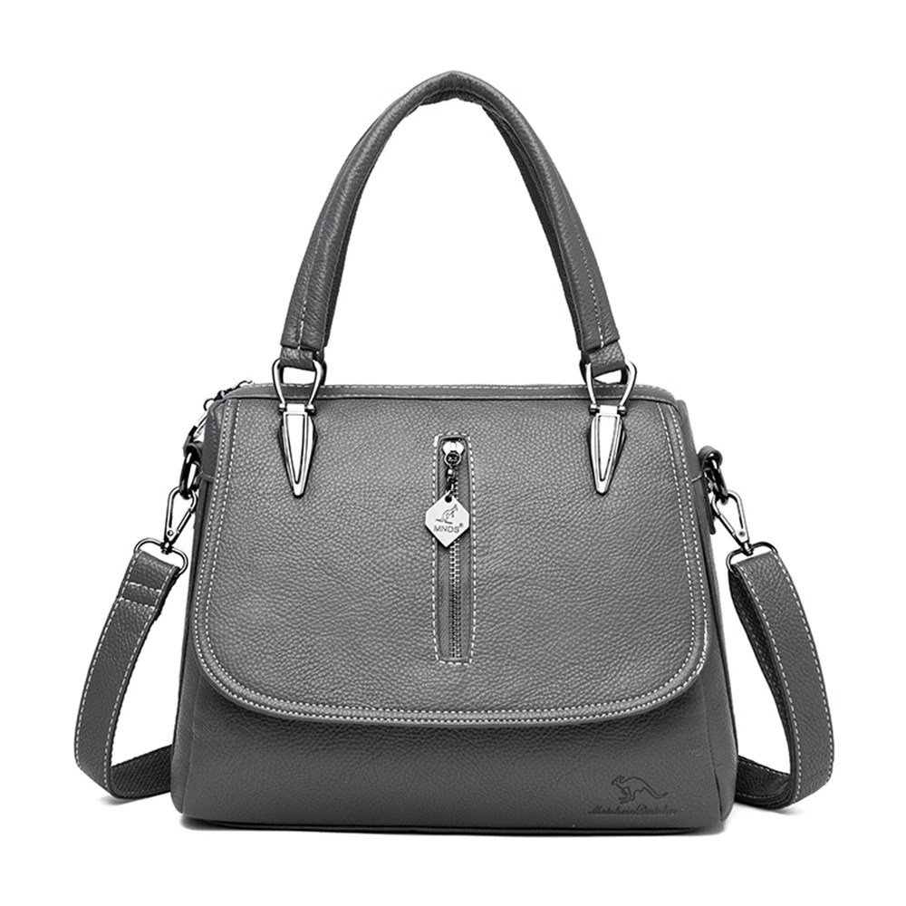 Gray zipper Новая Женская Ручная сумка Роскошные сумки женские сумки дизайнерские сумки высокого качества мягкие кожаные сумки через плечо для женщин - Цвет: Gray zipper