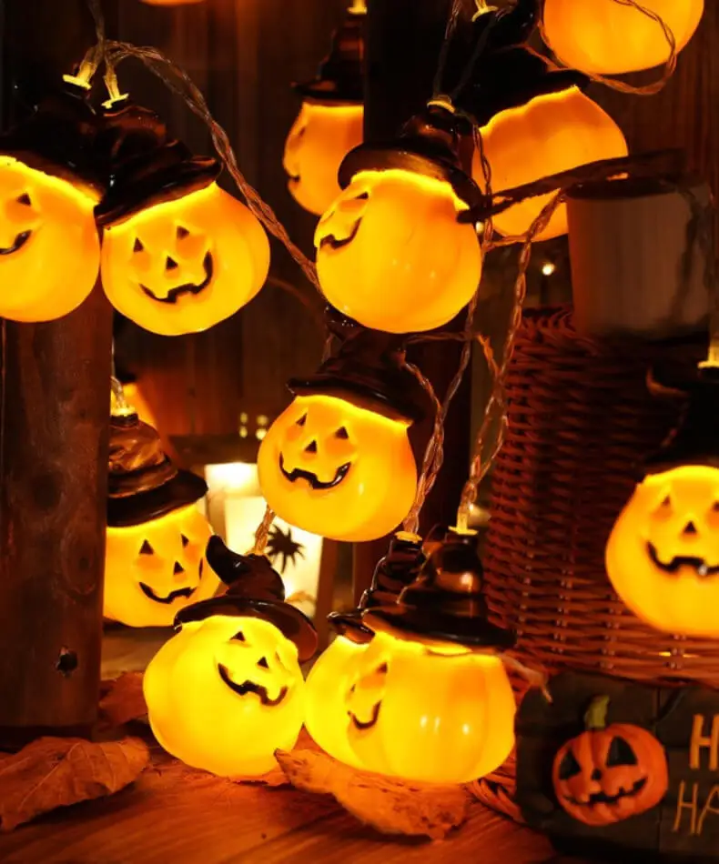 Chapéu de Abóbora Luzes da Corda Decorações do Dia das Bruxas para Casa ao ar Fantasma Guirlanda Bonito Noite Lâmpada Livre Festa Cortina Quarto Feriado Led 8 Luzes e Iluminação