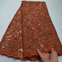 Lace-Fabric Tulle Orange Sequins Embroidery French-Net High-Quality African Latest 