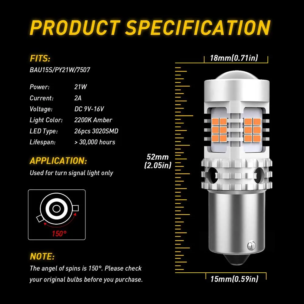 2PCS BA15S BAU15S 7440 W21W LED Bulb Canbus No Hyper Flash Amber Yellow  Auto Led Lamp 1156 P21W PY21W LED Turn Signal Light Bulb - AliExpress