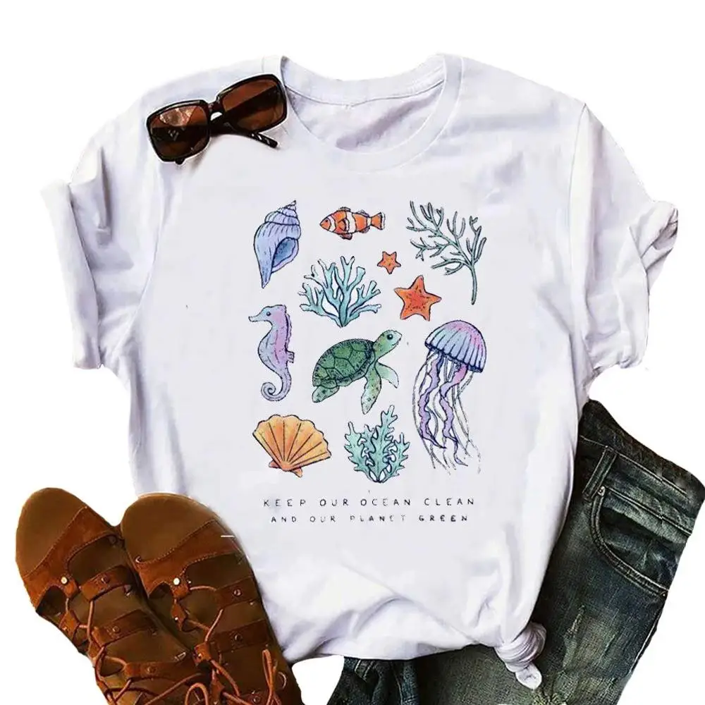 

Keep Our Ocean Clean and Our Planet Green print t shirt women summer graphic Short Sleeve female camisetas tee Unisex top