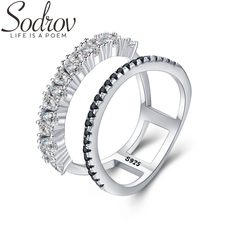 

SODROV 925 Sterling Silver Jewelry Zircon Engagement Rings for Women Black Spinel Finger Ring Silver 925 Jewelry G068