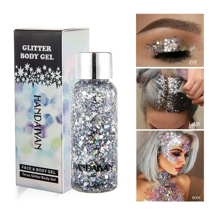 Glitter Gel Makeup Body Glitter Gel Glitter Eye Shadow Glitter Sequins Face and Body Brightening Liquid HANDAIYAN Holographic Mermaid Glitter Eyeshadow Gel Body Face Eye Liquid Loose Sequins Pigments Makeup Cream Festival Gems