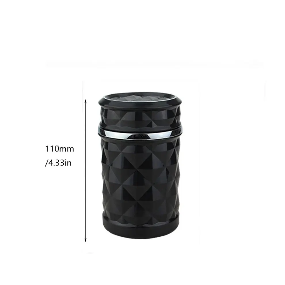Black White Car Ashtray Safe Flame Retardant Ashtray Diamond Cut LED Light Indicator Universal Cigarette Ash Holder