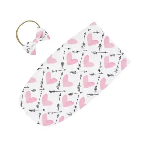 Love Heart Arrow 2 шт./компл. мягкие спальные мешки+ повязка на голову с принтом пеленки для малышей спальный мешок повязка на голову для 0-2 м детский душ подарок фотография - Цвет: Love Heart Arrow