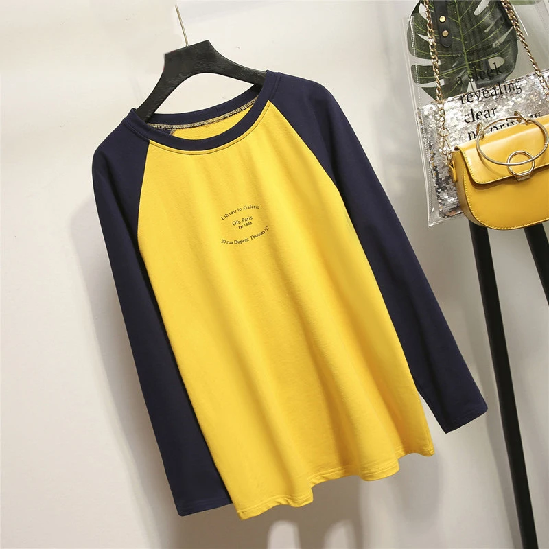 New Large Size Autumn Women's T-shirt Round Neck Long Sleeve Patchwork Femme T-shirt Casual Clothes For Women
