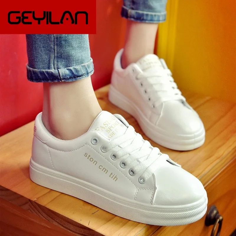 Women Sneakers 2019 Fashion Breathble Vulcanized Shoes Women Pu leather Platform Shoes Women Lace up Casual Shoes L653