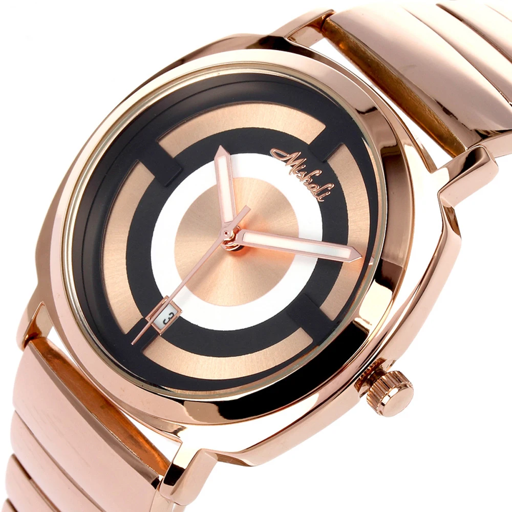 Наручные часы унисекс с квадратным чехлом из латуни и розового золота|Женские