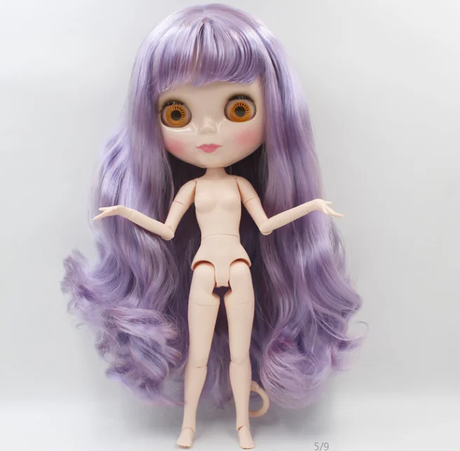 Обнаженная кукла Blyth, фиолетовые длинные вьющиеся волосы