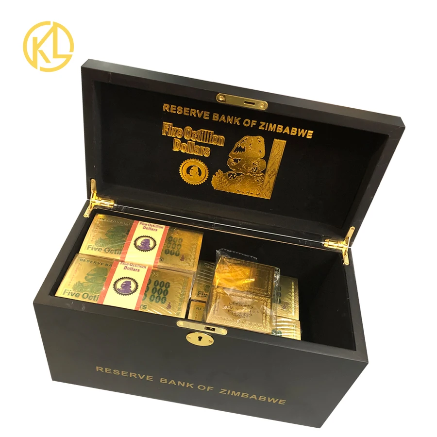 Octillion1000pcs box 1-5 коробок,, пять восьмиугольных долларов, банкноты, золото 24 K, банкноты с сертификатами в деревянной коробке - Цвет: Octillion1000pcs box