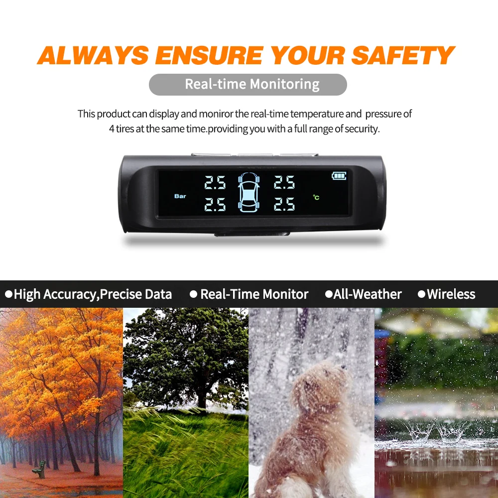 Jansite Smart Car TPMS Tyre Pressure Monitoring System Solar Power Digital LCD Display Auto Security Alarm Systems Tyre Pressure