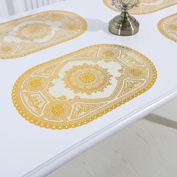 

4PCS Placemat Gold plate Hot PVC Flower Western meal Baking mat insulated Tablemat Non-slip table manteles Individuales placemat
