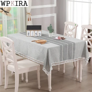 

European Minimalist Stitching Rectangular Tablecloth Coffee Table Dining Table Cotton And Linen Tassel Lace Tablec ZB-DS-L032&40