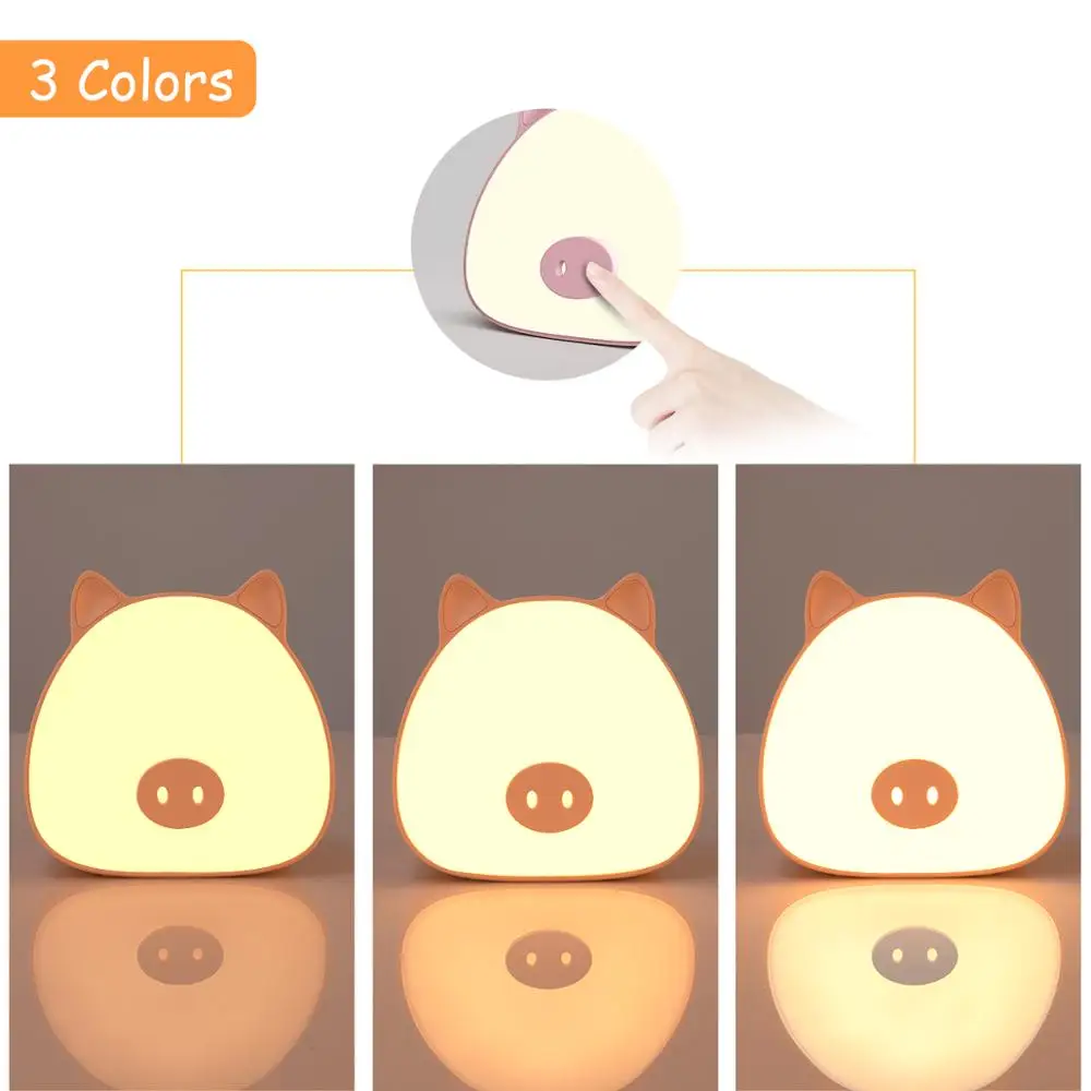 

Led night light USB motion sensor lamp Pig lamps dimmable sleeping breastfeeding lovely three colors dropshipping for children