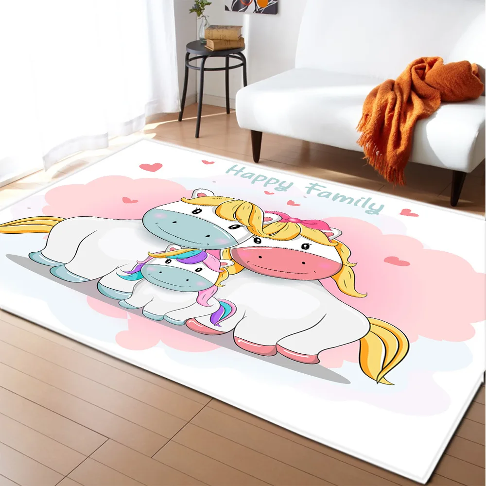 Cartoon Child Unicorn 3D printed Carpets For Living Room Bedroom Area Rug Soft flannel Kids Room play crawl Floor Mat customized