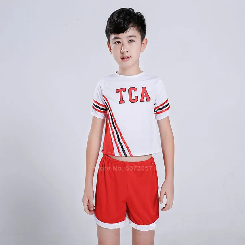 100-170cm Kids Girls Cheerleader Costumes Shoulder Off Vest+ Skirt Student Boys School Uniform Cheerleading Dance Performance - Цвет: Only vest shorts