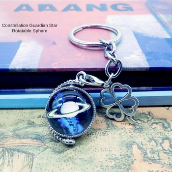 

12 Constellation Glass Ball Pendant Keychain Full Moon Sphere Crystal Ball Keychain Solar System Galaxy Astronomy Jewelry Gift
