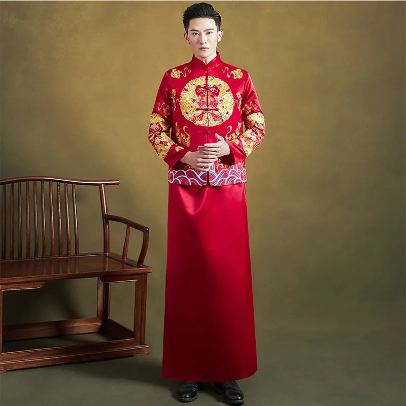 

Male Clothing Classic Vintage High-quality Chinese Traditional Men Wedding Gown Refined Banquet Stylish Elegant Bride