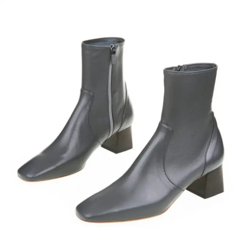 Tuyoki/ботильоны; Женская обувь в винтажном стиле с квадратным носком на высоком каблуке; сезон осень-зима; женские повседневные офисные Полуботинки на молнии; размеры 34-39 - Цвет: Серый