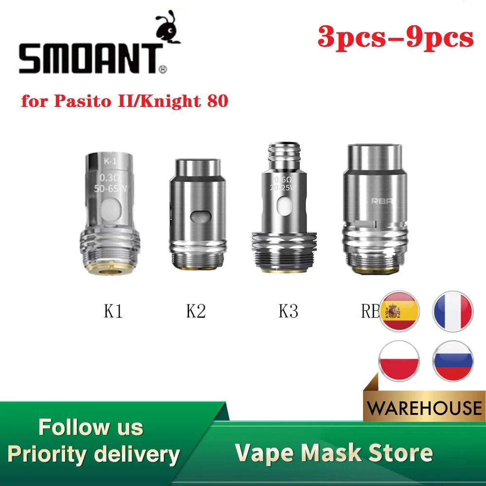 3 9 шт. оригинальная катушка Smoant Pasito II K Mesh K1 K2 K3 RBA головка для 2 / Kit Knight 80 комплект
