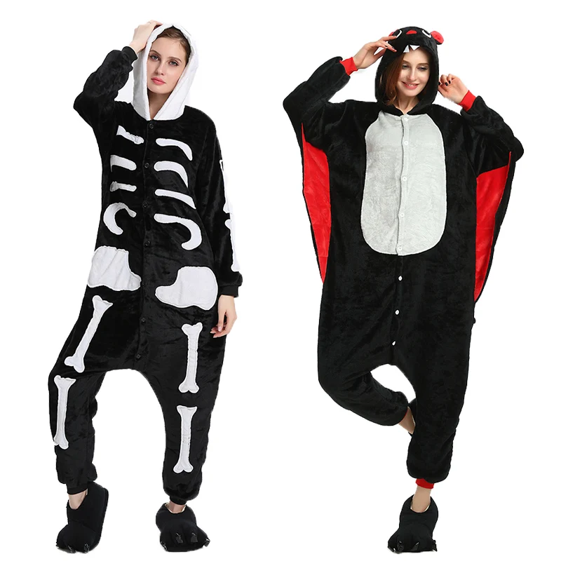 

Winter Halloween Kigurumi Pajama Sets Cartoon Sleepwear Cosplay Men Women Pajama Flannel Animal Stitch Skeleton Pajama