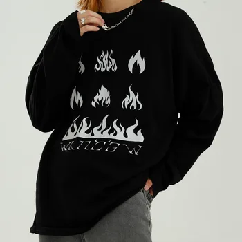 

Male Women Streetwear Hip Hop Loose Black White Tees Shirt Men Reflective Print Long Sleeve T-shirt
