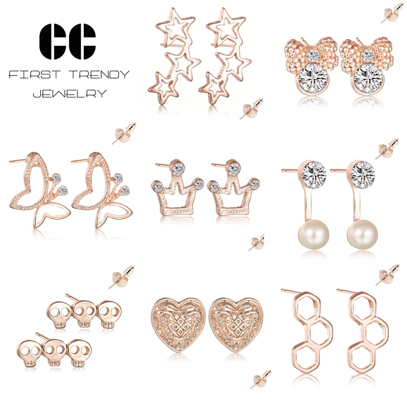 FN bowknot stud earrings Jewelry with gold star crystal for Women 2019 pearl geometric jewelry ol style party | Украшения и