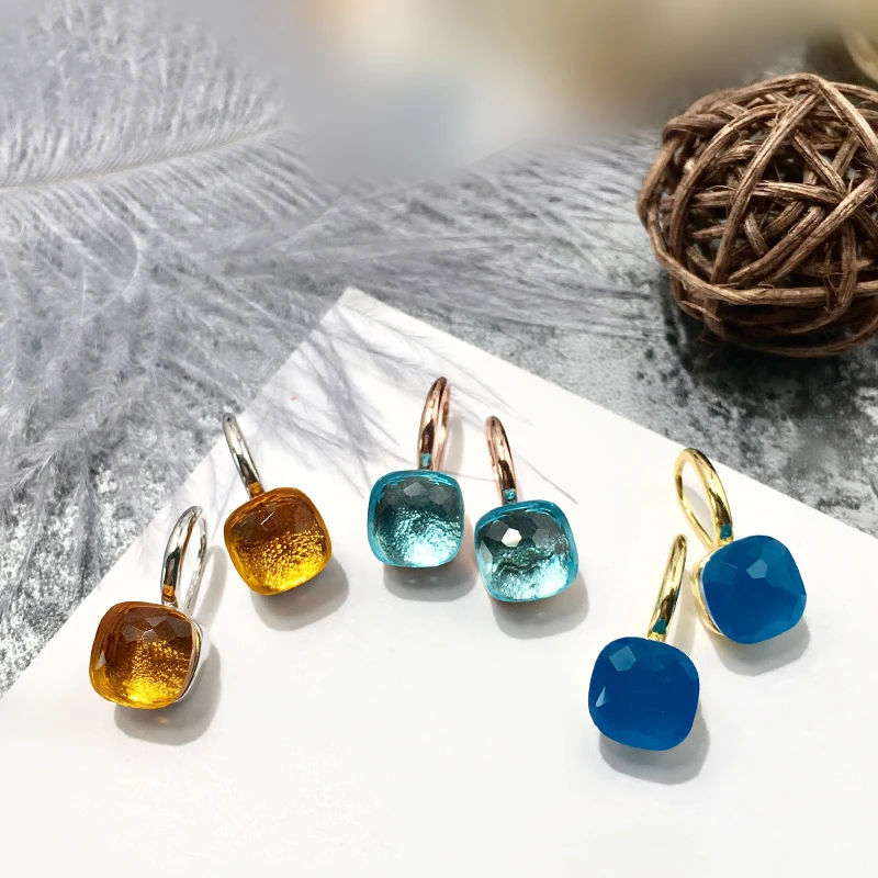 

23 Colors Brand Colorful Candy Earrings 3 Gold Color Classic Faceted Crystal Square Drop Earrings Women Jewelry