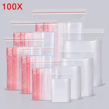

100pcs/pack Resealable Zip Lock Bags Self Seal Clear Plastic Poly Bag Food Storage Package Reclosable Vacuum Fresh Bag