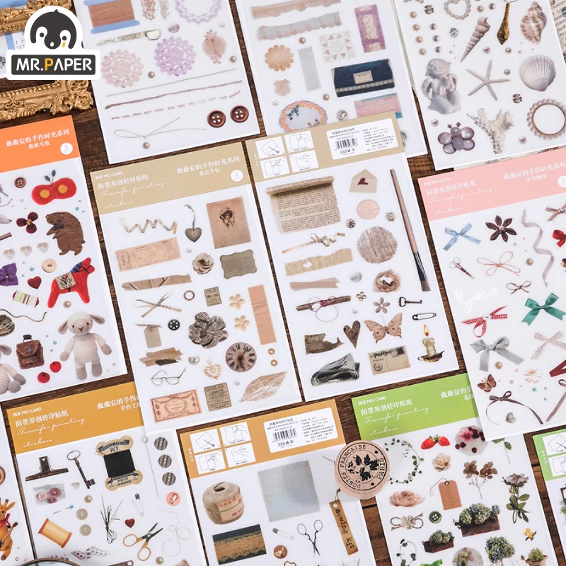 

Mr.paper 2Pcs/bag 8 Designs Vintage Retro Style Stickers Scrapbooking Cute Plain Sheet Stickers Hand Account Decoration Material