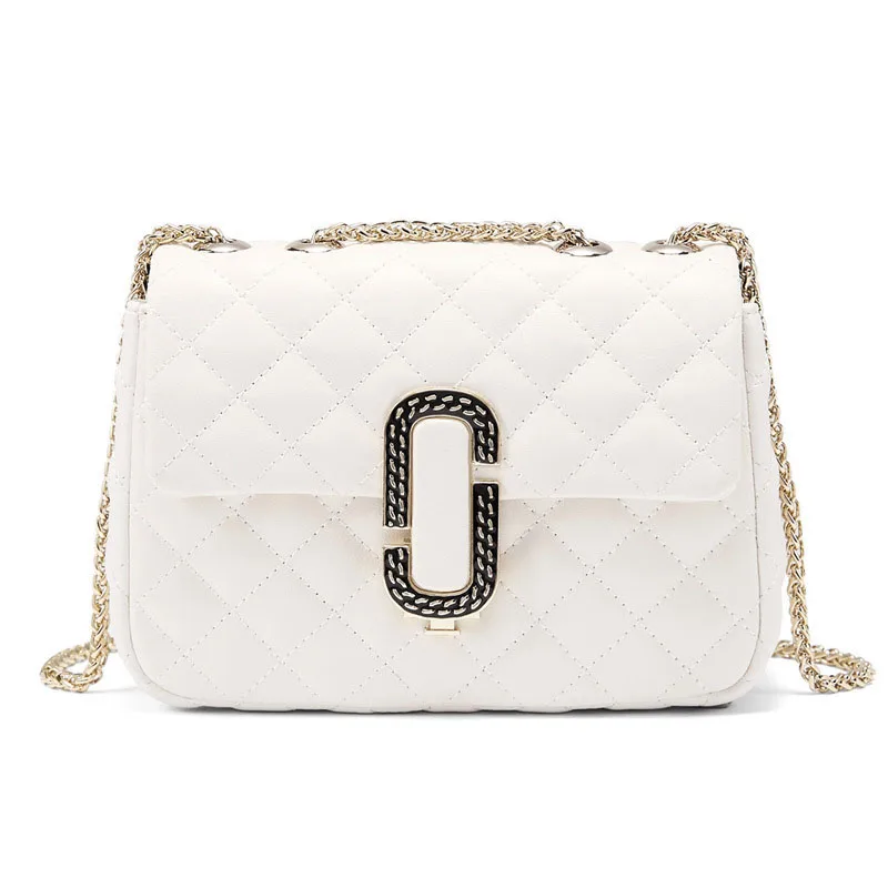 

Genuine Leather Handbags Solid Color 2019 Messenger Small Square Bag Wild Retro Zipper Pocket Shoulder Rhombus New Chain Bag