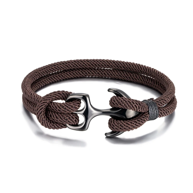 MKENDN Anchor Bracelets Men Double strand Nautical Survival Rope Paracord Bracelet Women Black Stainless Steel Sport Buckle bracelet jewelry