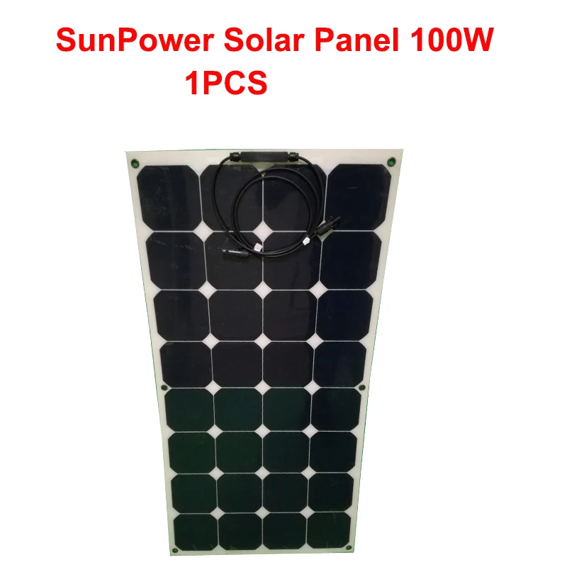 Sunpower гибкий Панели Солнечные 100W 200W 300W 400W Солнечная Зарядное устройство для автодома лодки на крыше 12V Батарея Зарядное устройство модуля солнечной батареи