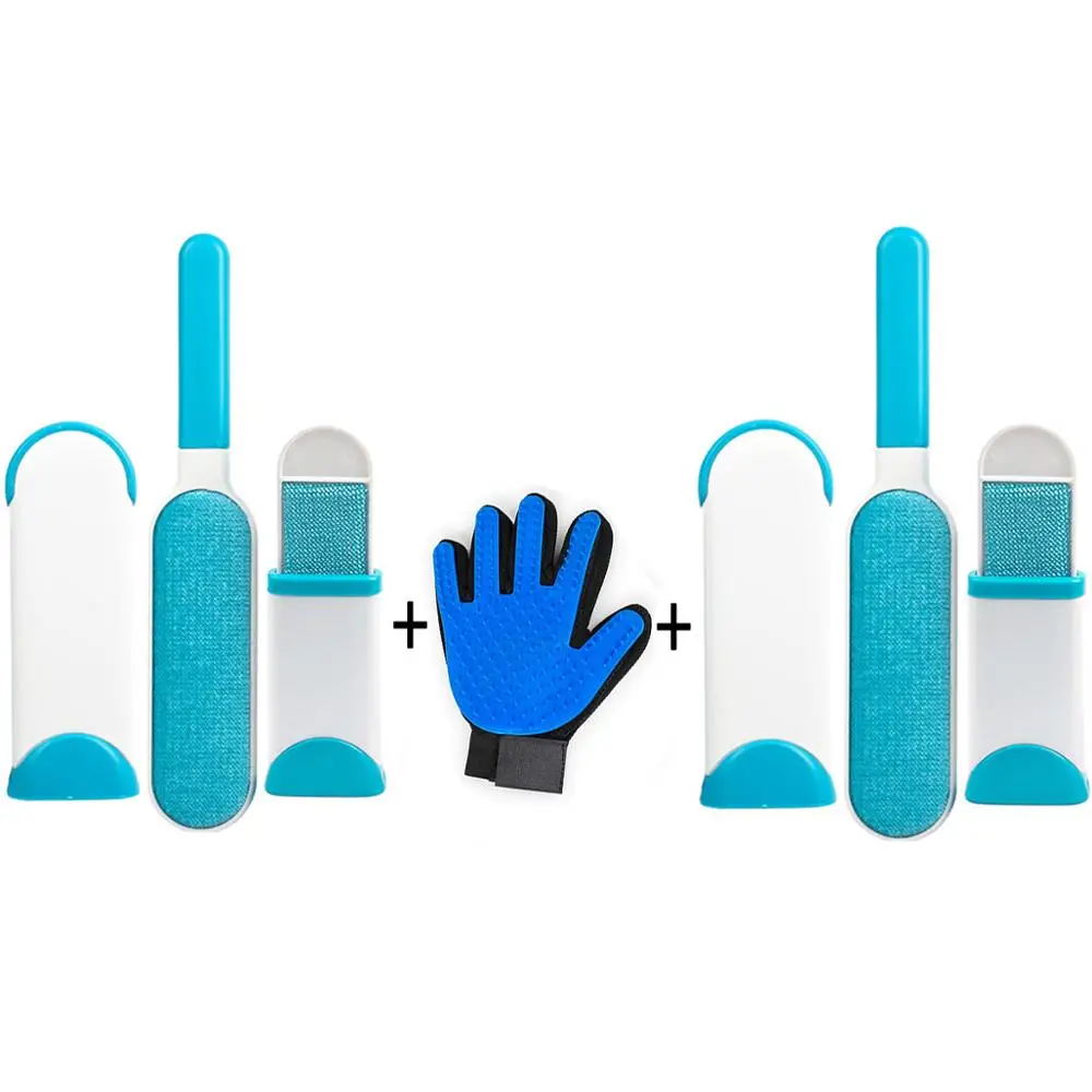 two brush right-blue Набор для чистки домашних животных, удивительное предложение, перчатка для ухода за домашними животными, щетка для удаления волос, мягкие массажные перчатки для домашних животных, идеально подходят для собак, кошек - Цвет: two brush right-blue