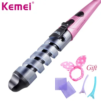 通販 Kemeiカーリングアイアンヘアカーラー女性専門のチタニウムディープウェイバーセラミック電気スタイリングツール段ボールクリンパー
