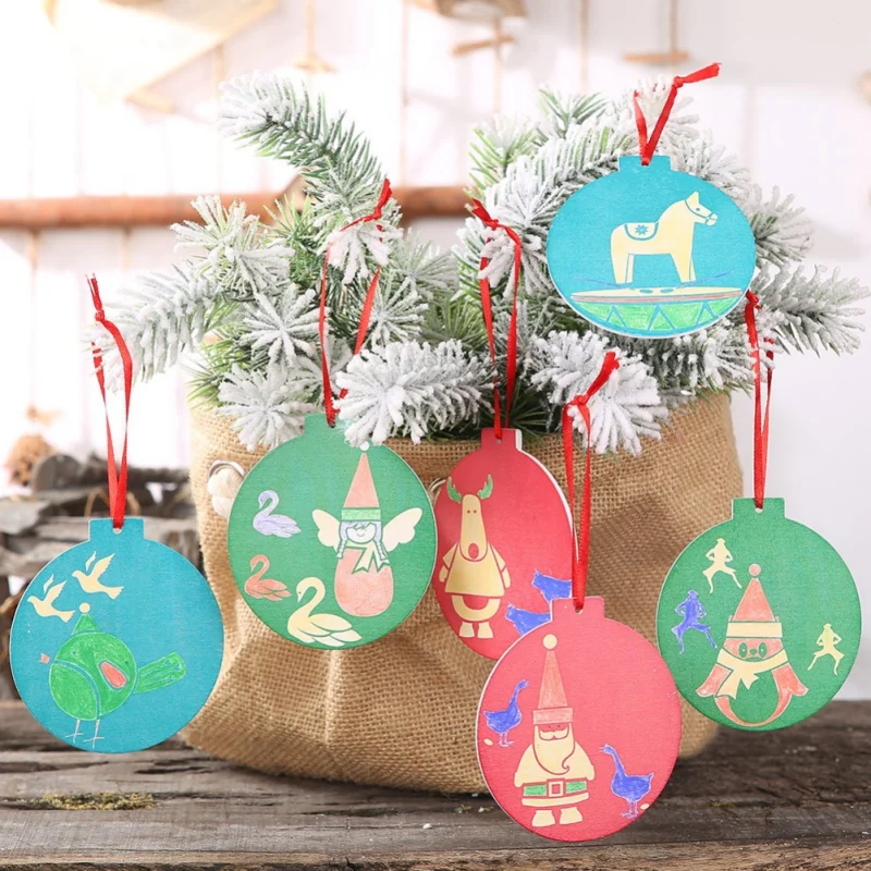 DIY Деревянные пластинки Рождественская елка Висячие Подвески Paintable пустой Рождественская елка украшения искусство ремесла праздничные украшения